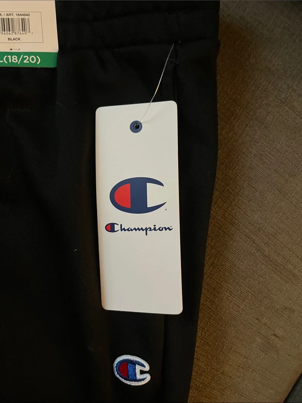 NWT Champion Kids Joggers Black with Logo Patch Size XL 18/20